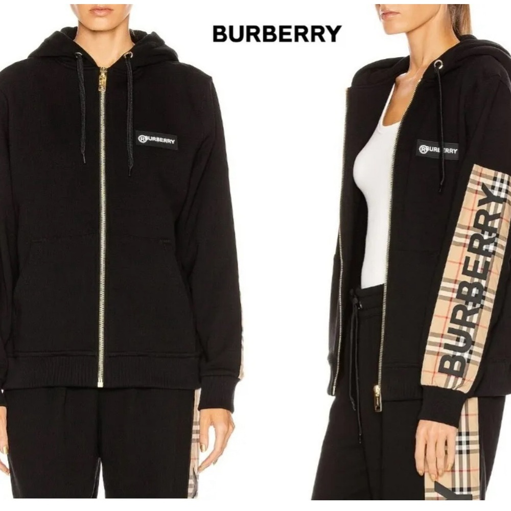 NWT Burberry Women Check Aubree Oversized Zip Hoodie / XS / $760 / Authentic